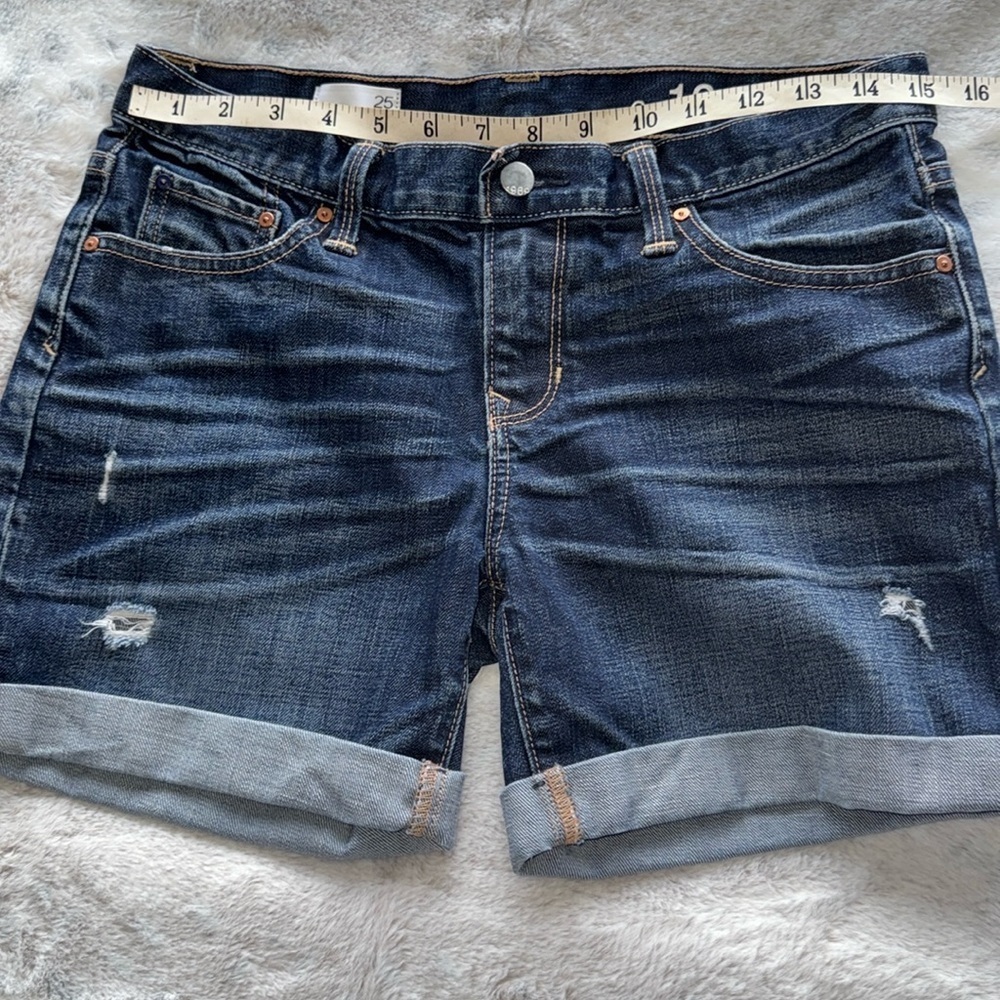 Gap 1969 Sexy Boyfriend Dark Denim Mid Rise 5”Shorts Stretch Cuffs Fleut Wash 25 - Picture 8 of 13